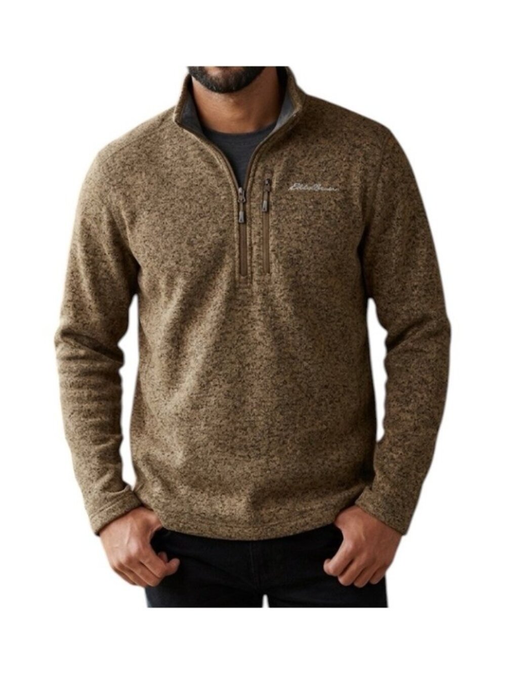 Eddie Bauer Radiator 1/4 Zip Brown Preppy Pullover Fleece Sweater Mens Large